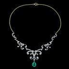 Antique Victorian Emerald Diamond Lavaliere Necklace 5ct Emerald
