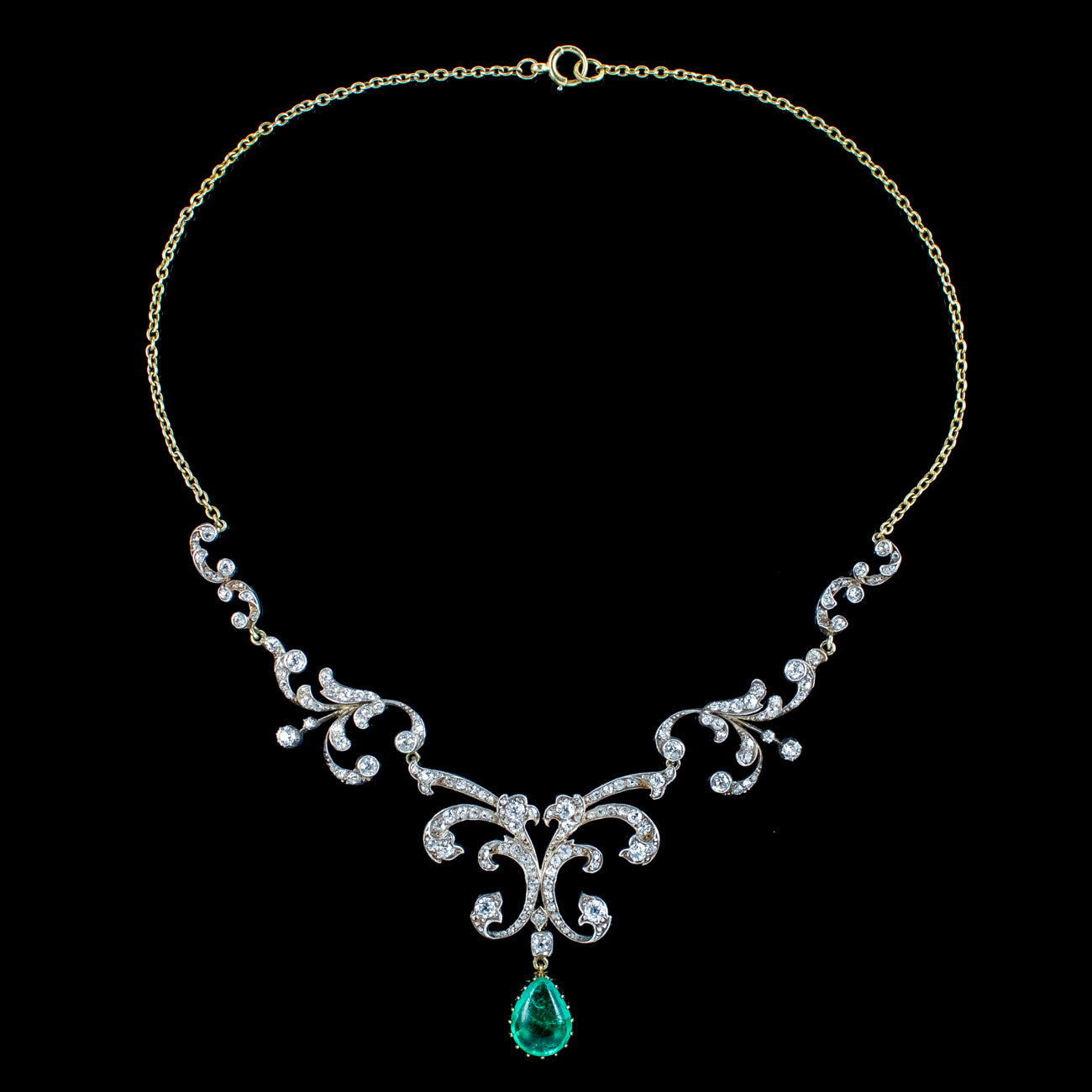 Antique Victorian Emerald Diamond Lavaliere Necklace 5ct Emerald