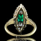 Antique Victorian Emerald Diamond Navette Cluster Ring 0.50ct Emerald 