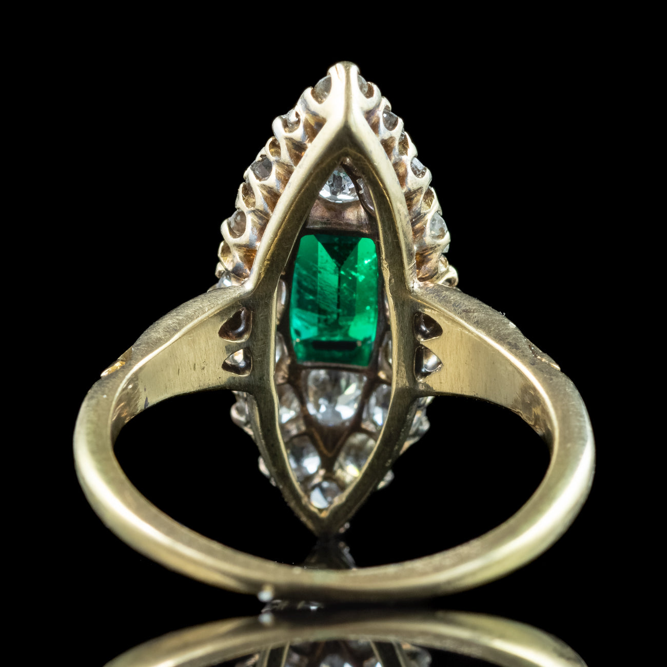Antique Victorian Emerald Diamond Navette Cluster Ring 0.50ct Emerald 