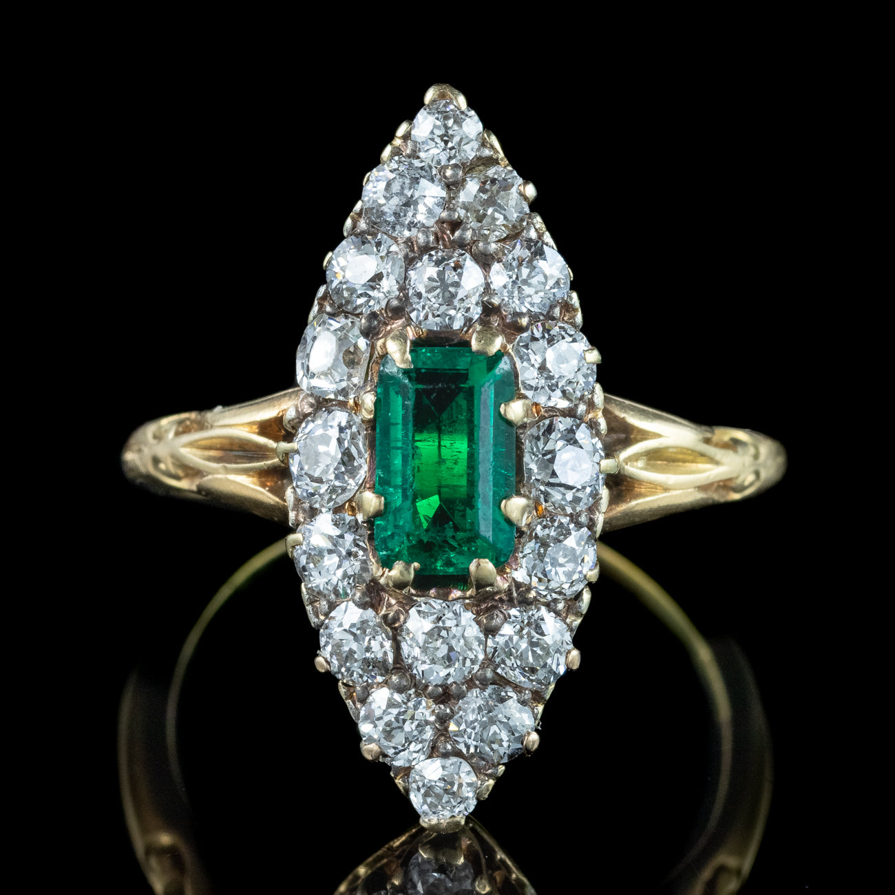 Antique Victorian Emerald Diamond Navette Cluster Ring 0.50ct Emerald Secondary image