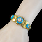 Antique Victorian Etruscan Coral Diamond Enamel Bangle With Locket
