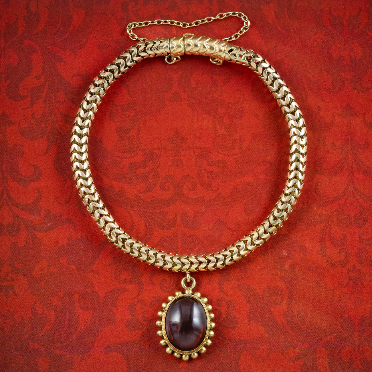 Antique Victorian Etruscan Garnet Charm Bracelet 18ct Gold 6ct Cabochon Main image