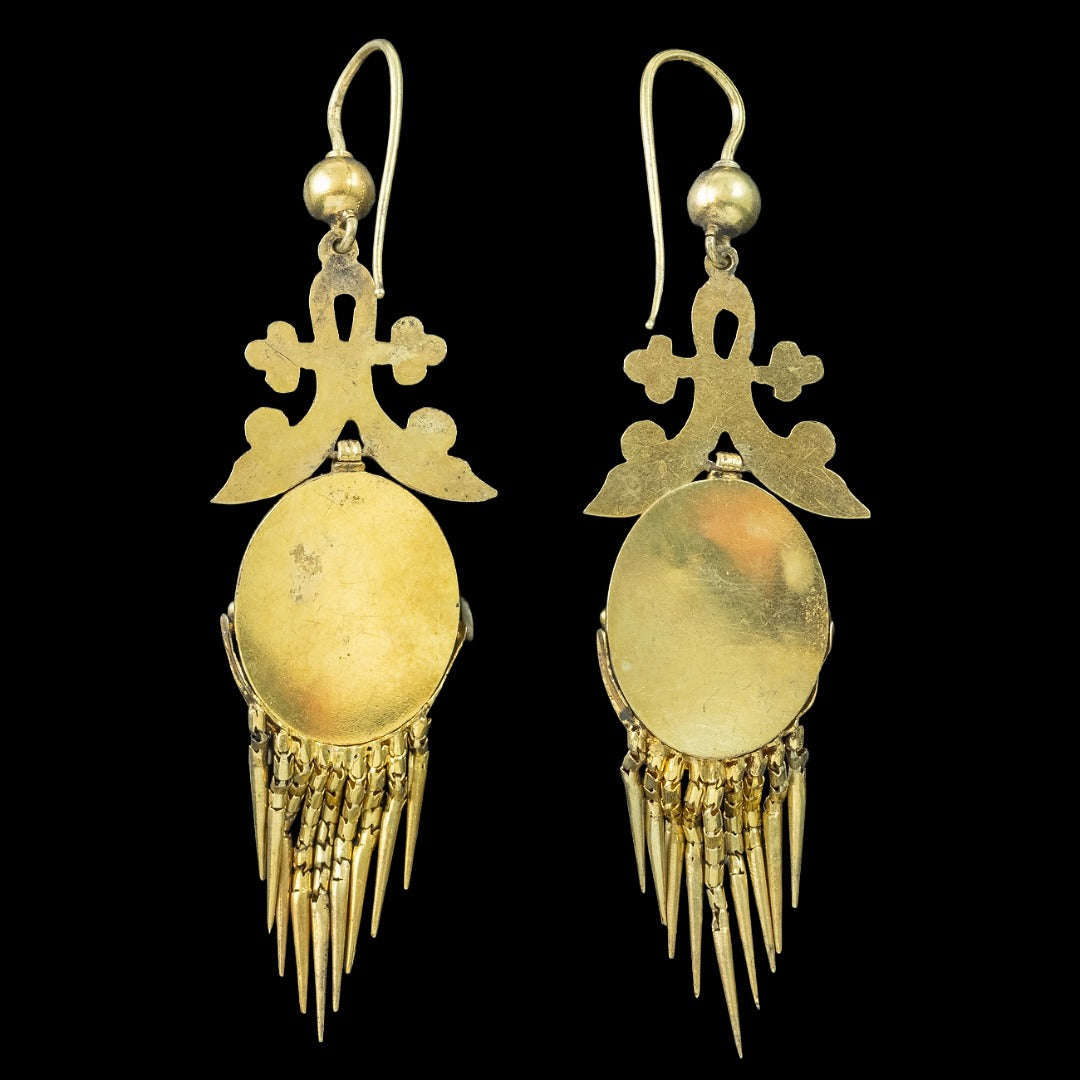 Antique Victorian Etruscan Turquoise Drop Earrings 18ct Gold