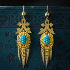 Antique Victorian Etruscan Turquoise Drop Earrings 18ct Gold