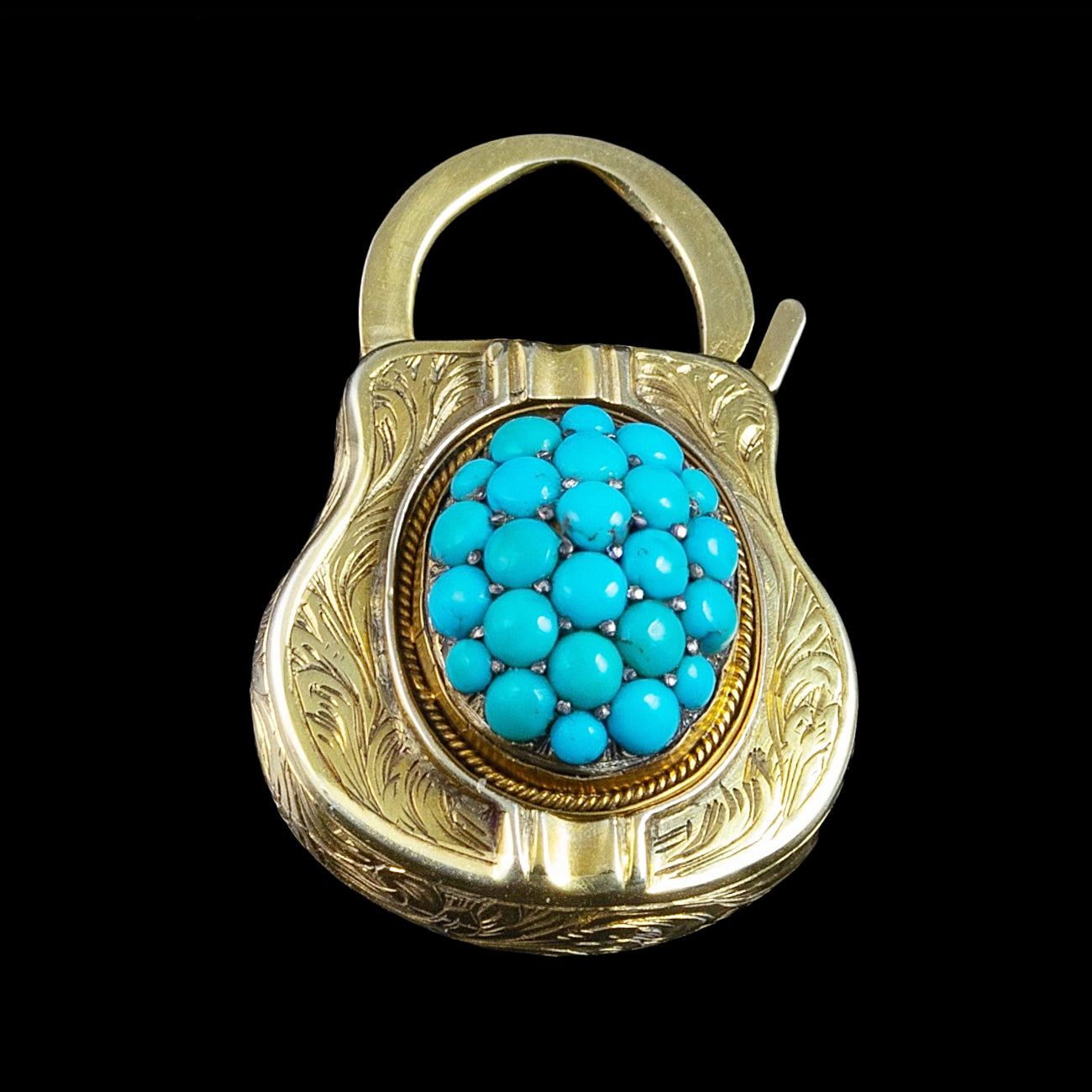Antique Victorian Etruscan Turquoise Padlock Pendant 18ct Gold Secondary image