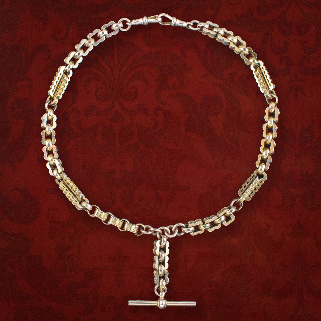 Antique Victorian Fetter Link Albert Chain 9ct Gold With T-Bar Main image