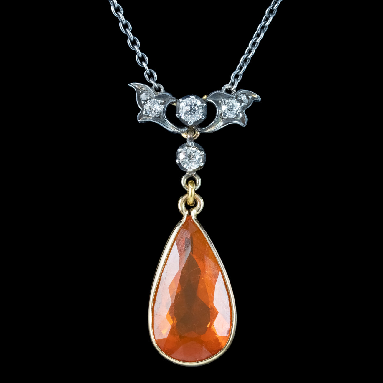 Antique Victorian Fire Opal Diamond Lavaliere Necklace 5ct Opal Secondary image