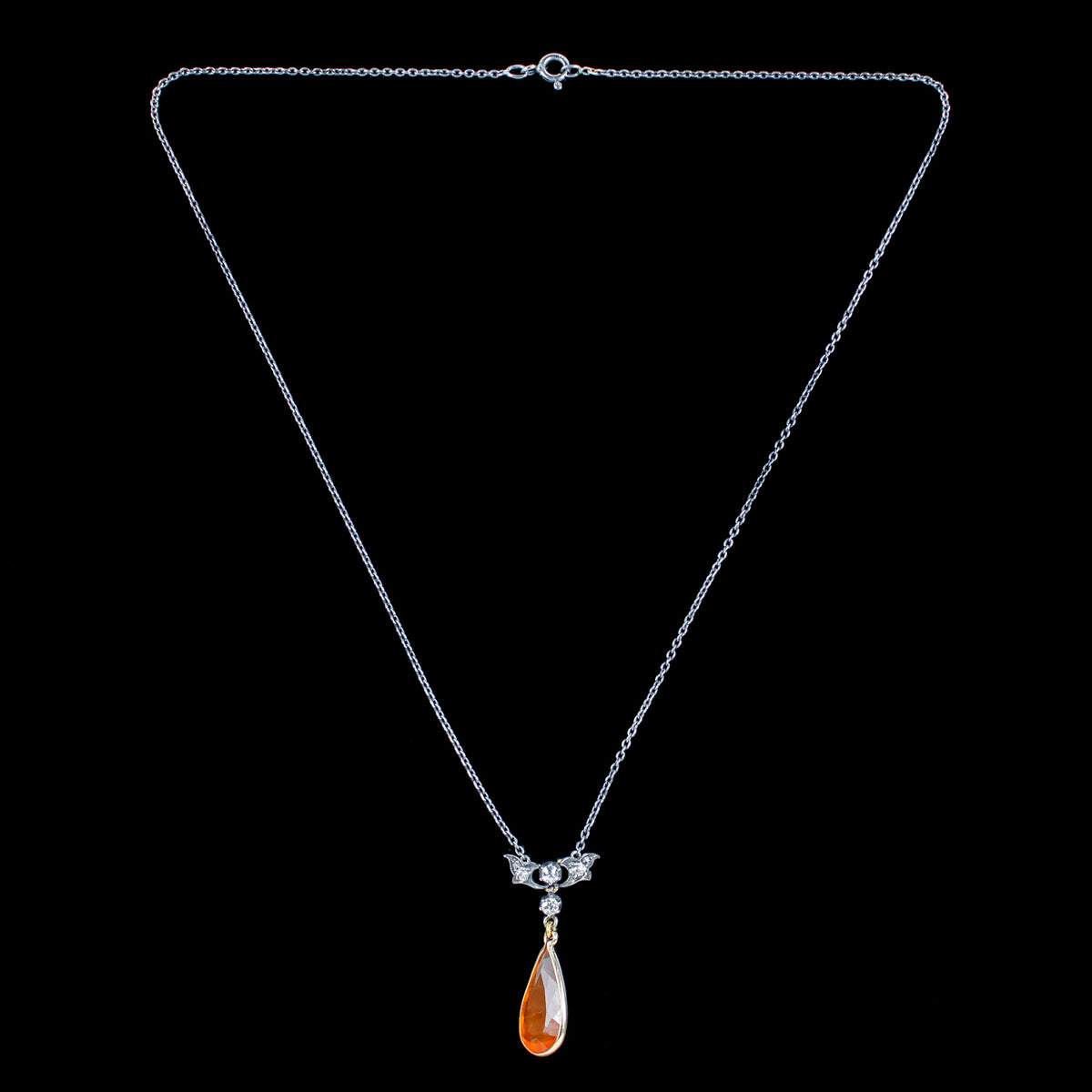 Antique Victorian Fire Opal Diamond Lavaliere Necklace 5ct Opal