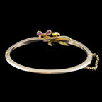 Antique Victorian Flower Bangle 15ct Gold Pink Sapphire Diamond Pearl
