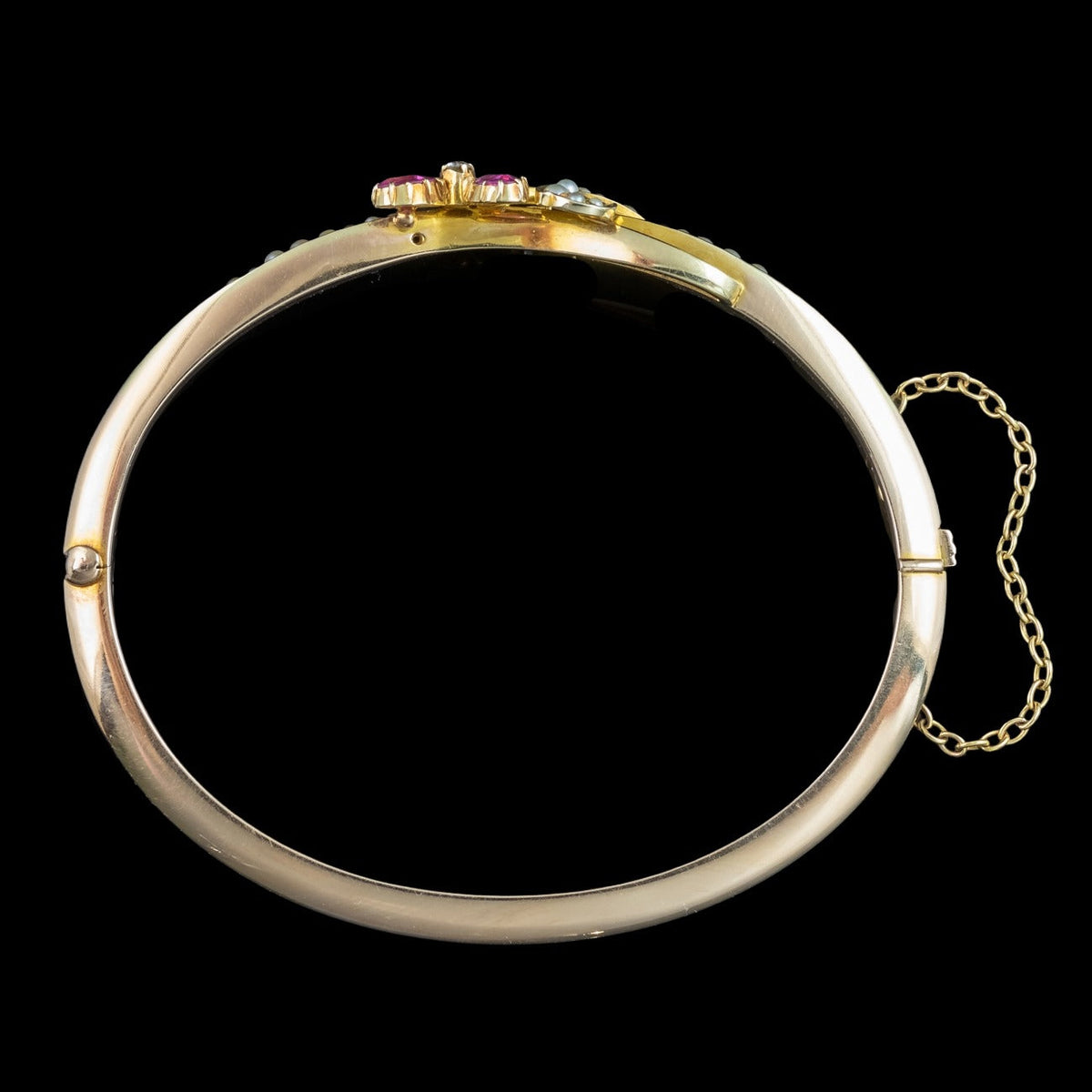 Antique Victorian Flower Bangle 15ct Gold Pink Sapphire Diamond Pearl