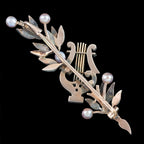 Antique Victorian French Brooch Pearl Diamond Olive Branch And Lyre With Box