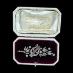 Antique Victorian French Brooch Pearl Diamond Olive Branch And Lyre With Box