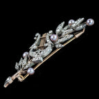 Antique Victorian French Brooch Pearl Diamond Olive Branch And Lyre With Box