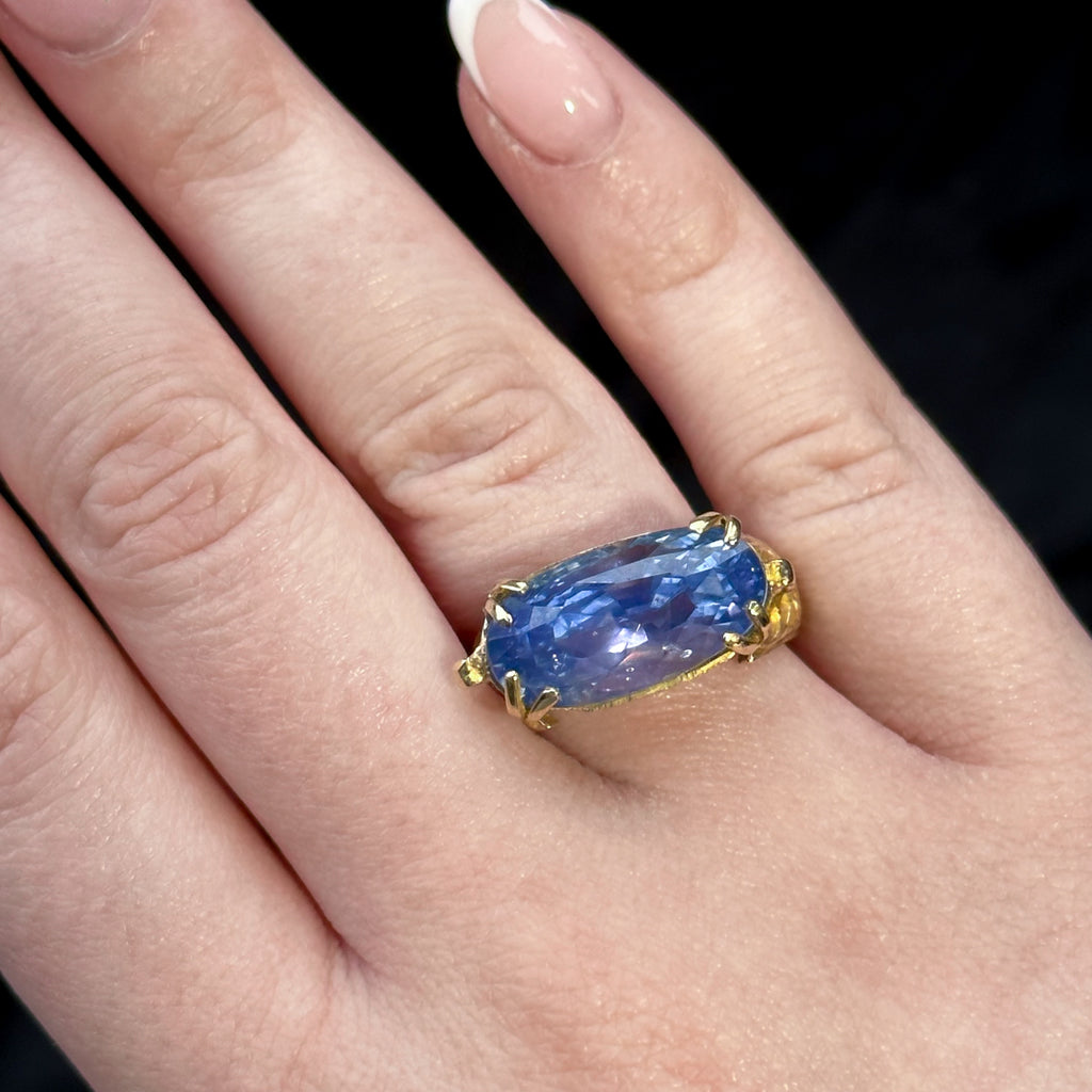 Antique Victorian French Ceylon Sapphire Ring 19.16ct Sapphire With Cert