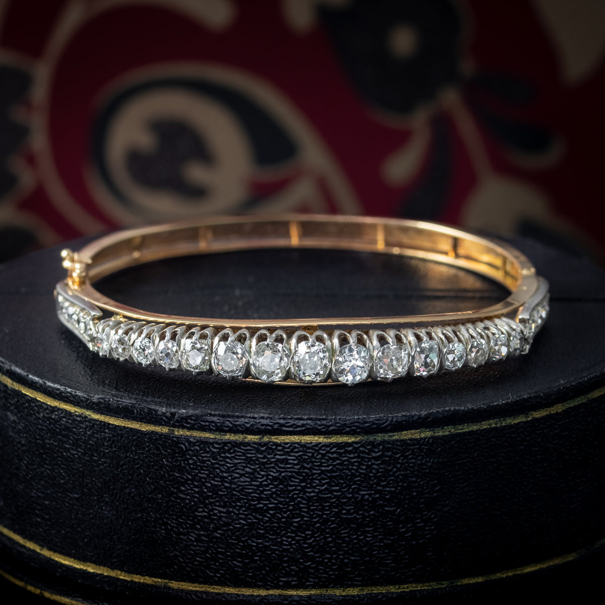 Antique Victorian French Diamond Bangle Silver 18ct Gold 4.5ct Diamond