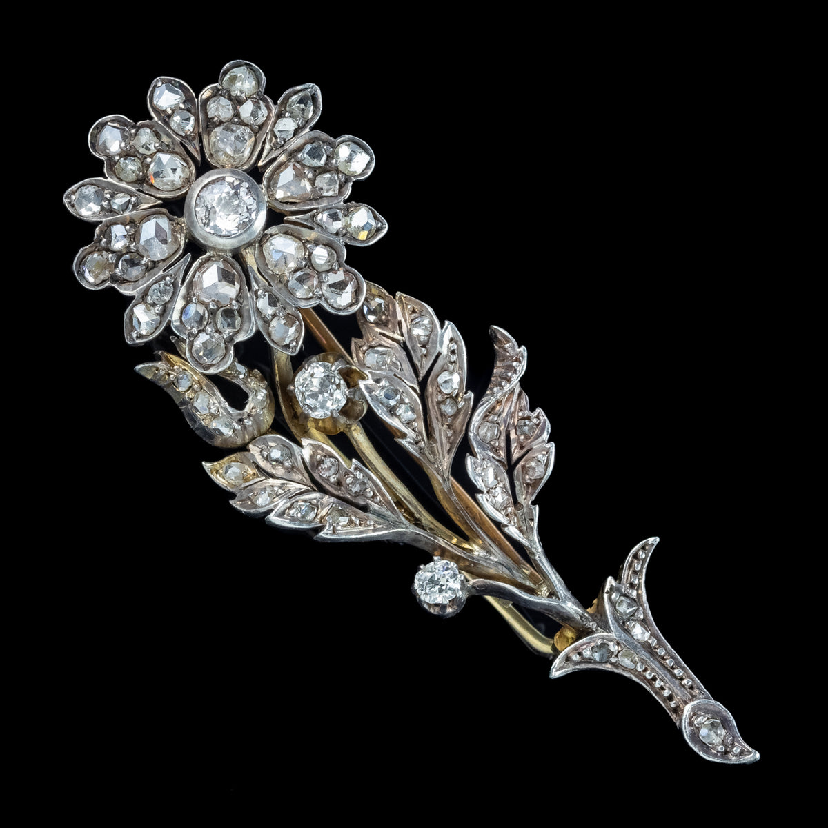 Antique Victorian French Diamond Flower Brooch 2.5ct Total