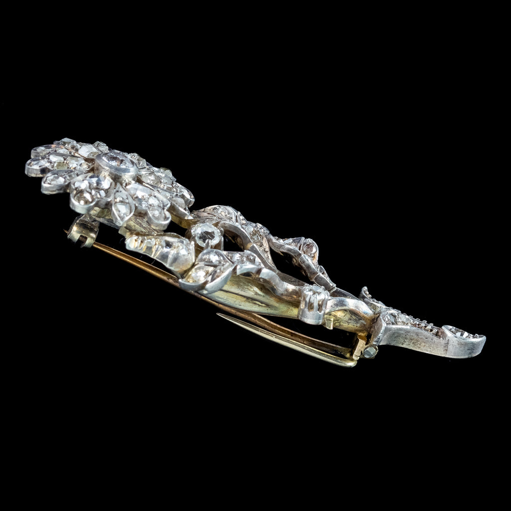 Antique Victorian French Diamond Flower Brooch 2.5ct Total