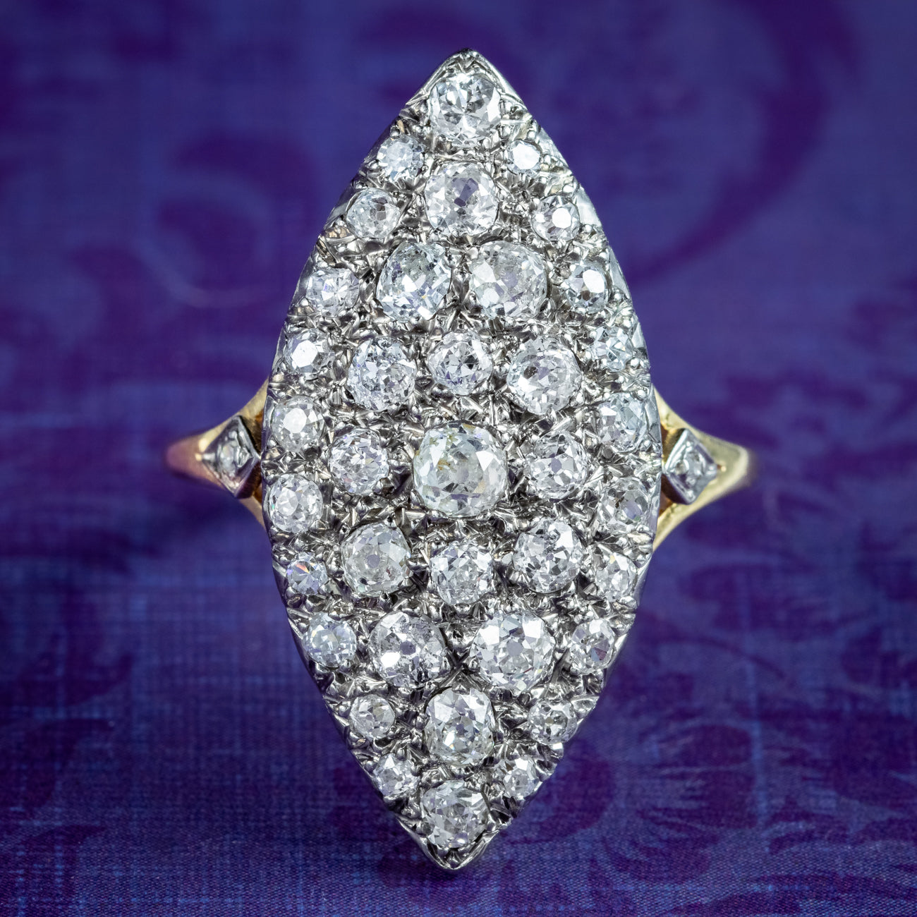 Antique Victorian French Diamond Navette Cluster Ring 3ct Total Main image