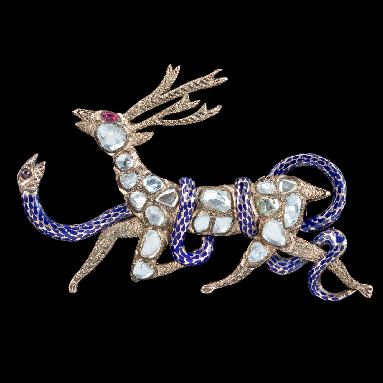 Antique Victorian French Diamond Stag And Snake Brooch 9ct Gold Secondary image