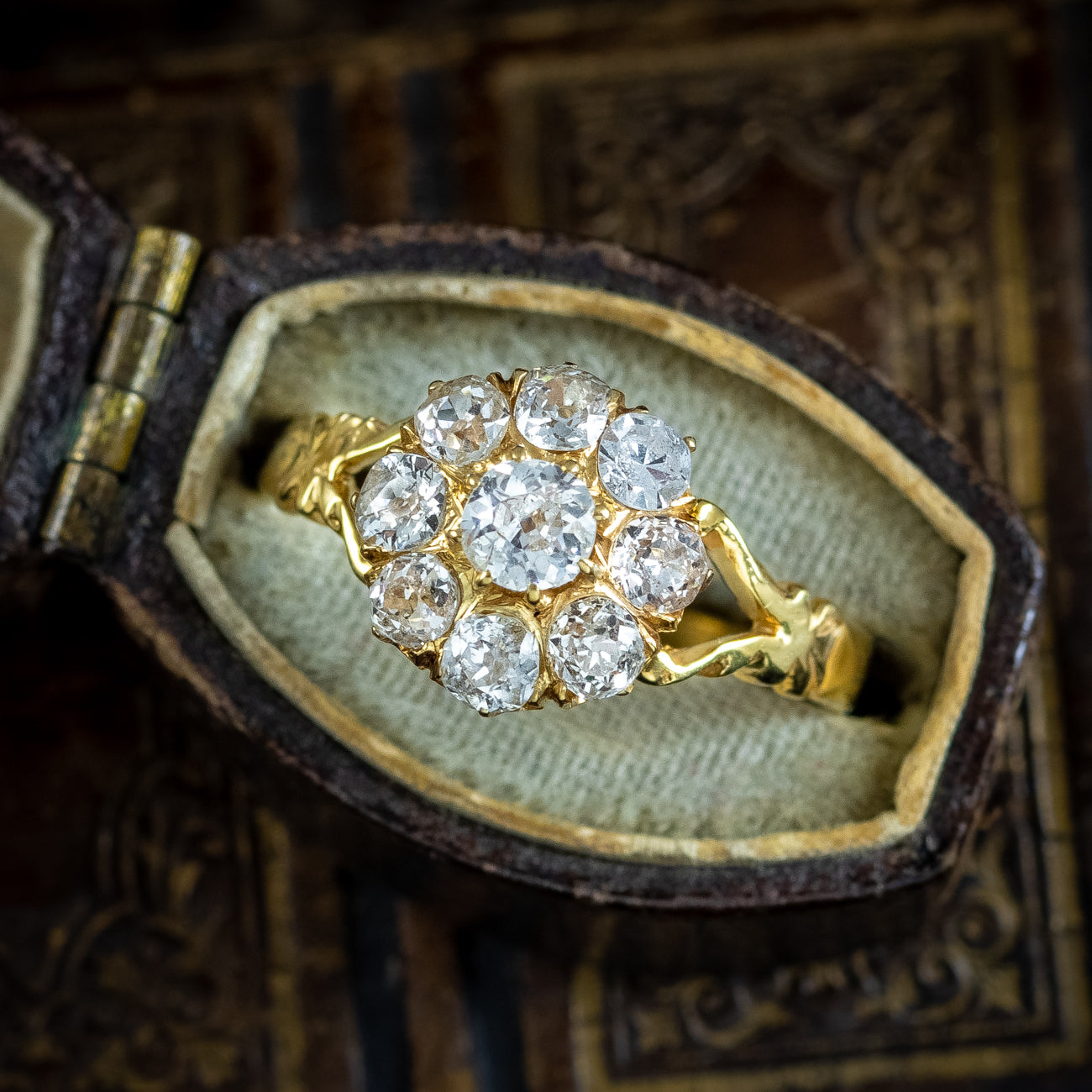 Antique Victorian French Old Cut Diamond Cluster Ring 1ct Total