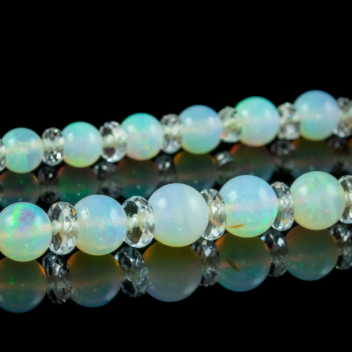 Antique Victorian French Opal Crystal Bead Necklace