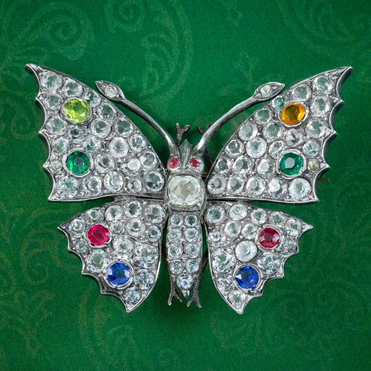 Antique Victorian French Paste Butterfly Brooch Silver  Main image