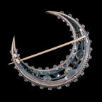 Antique Victorian French Pearl Diamond Crescent Moon Brooch  