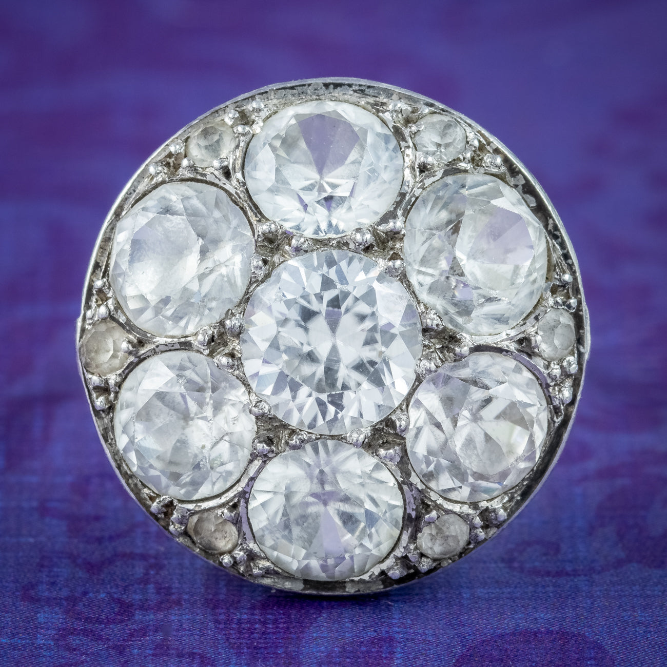 Antique Victorian French White Sapphire Cluster Ring 5.5ct Sapphire Main image