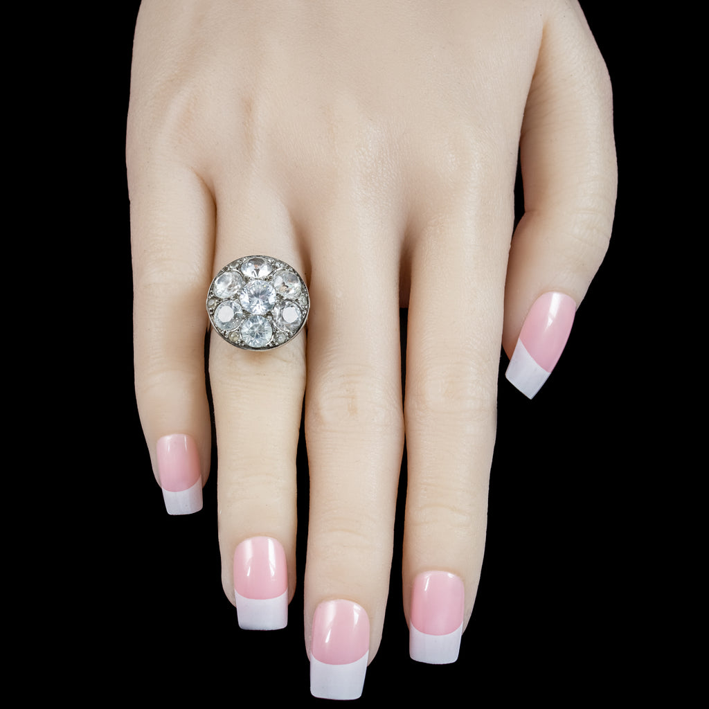 Antique Victorian French White Sapphire Cluster Ring 5.5ct Sapphire