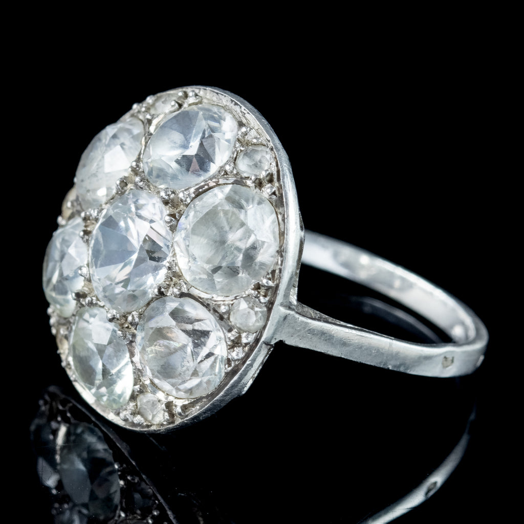 Antique Victorian French White Sapphire Cluster Ring 5.5ct Sapphire