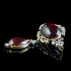 Antique Victorian Garnet Diamond Brooch And Earrings Suite With Box