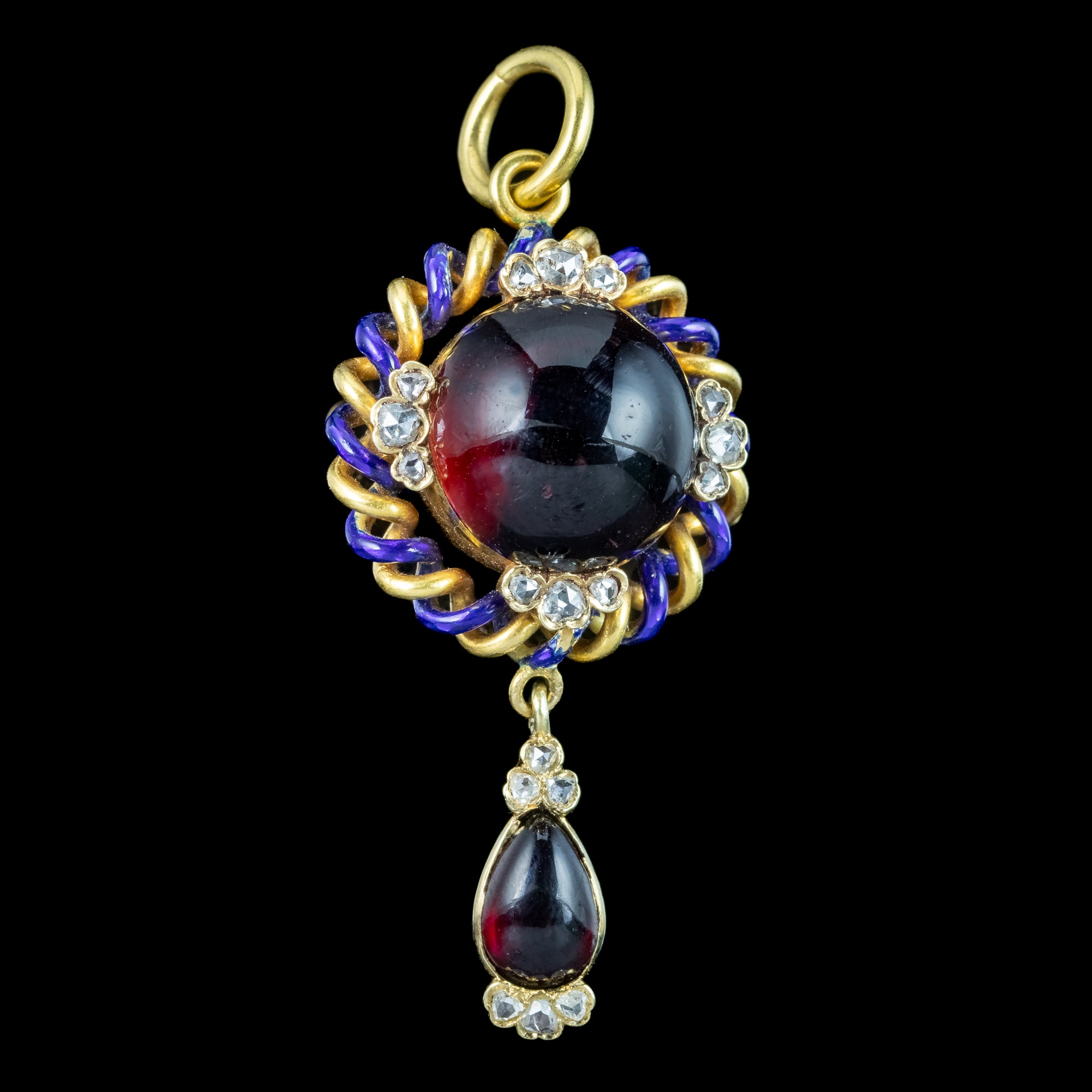Antique Victorian Garnet Diamond Enamel Pendant 18ct Gold With Locket Secondary image