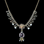 Antique Victorian Garnet Diamond Pearl Necklace And Earrings Suite With Box 