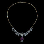Antique Victorian Garnet Diamond Pearl Necklace And Earrings Suite With Box 