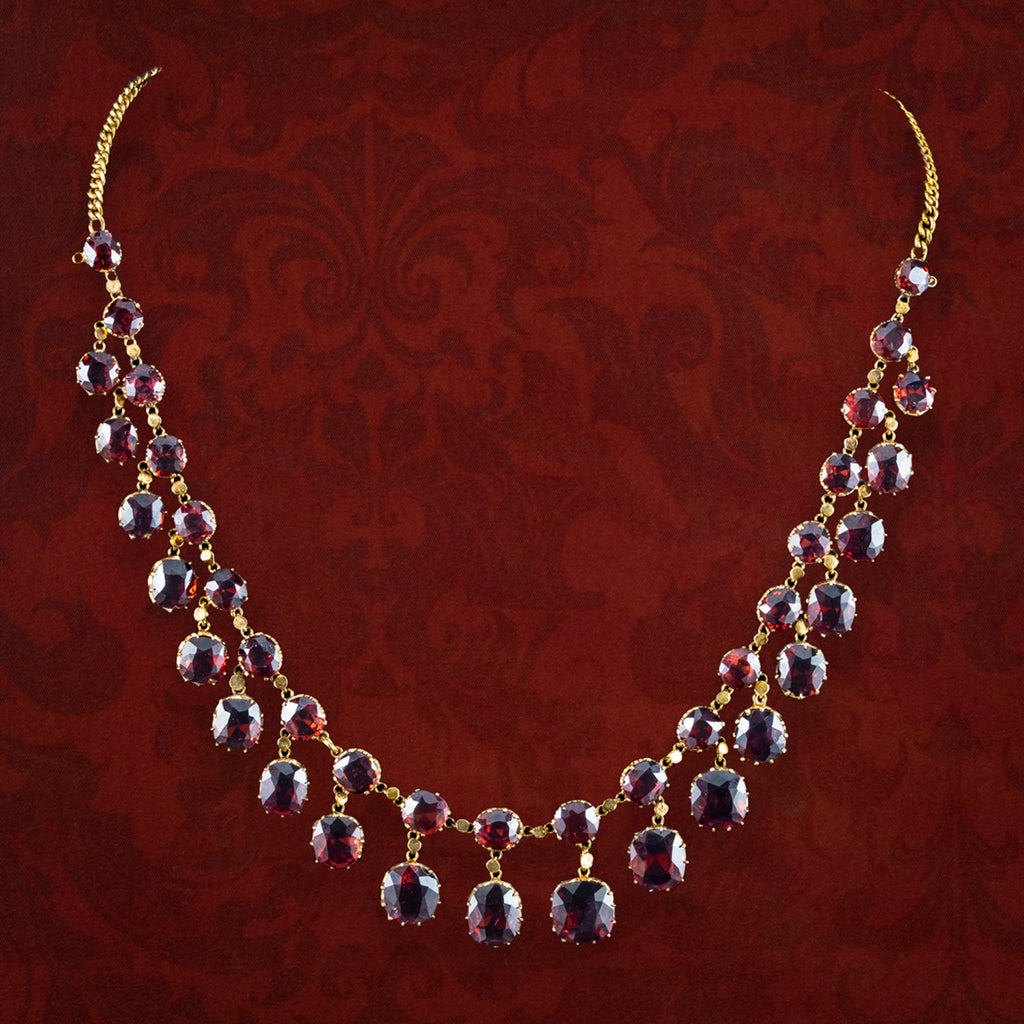 Antique Victorian Garnet Dropper Necklace 9ct Gold