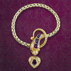 Antique Victorian Garnet Snake Heart Bracelet 18ct Gold With Locket And Box