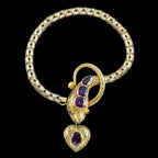 Antique Victorian Garnet Snake Heart Bracelet 18ct Gold With Locket And Box