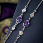 Antique Victorian Gemstone Cross Pendant And Silver Guard Chain Necklace