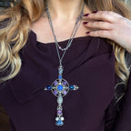 Antique Victorian Gemstone Cross Pendant And Silver Guard Chain Necklace