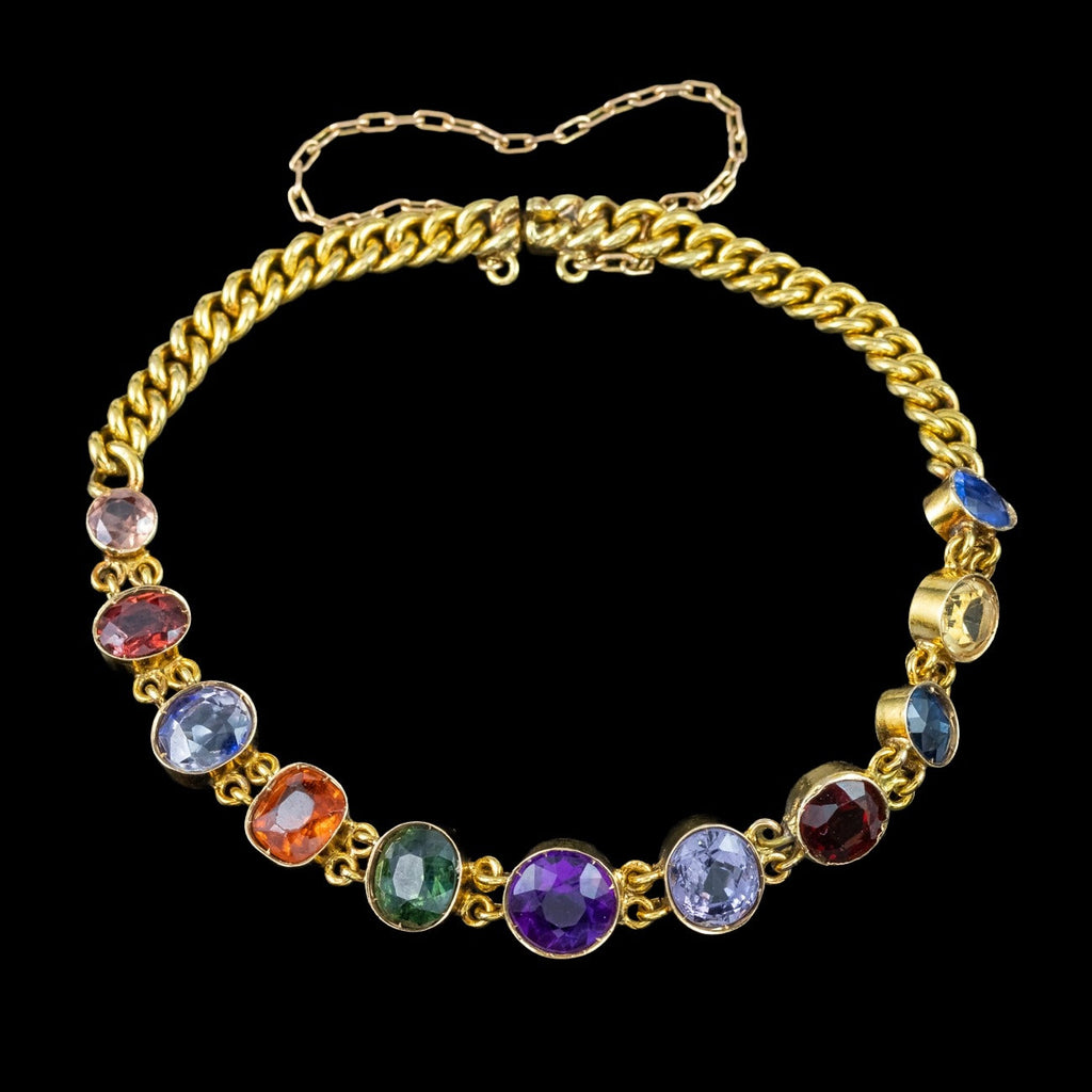 Antique Victorian Gemstone Harlequin Bracelet 15ct Gold