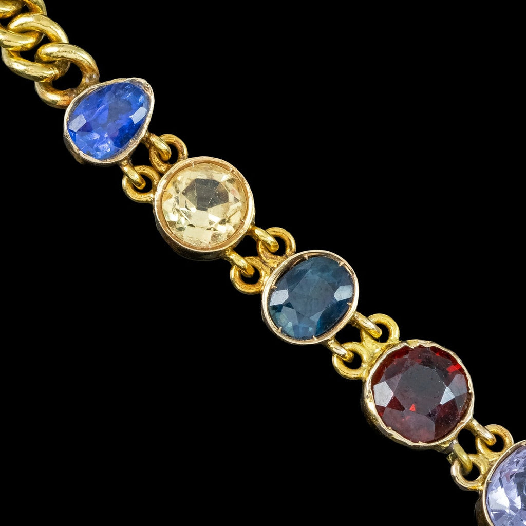 Antique Victorian Gemstone Harlequin Bracelet 15ct Gold