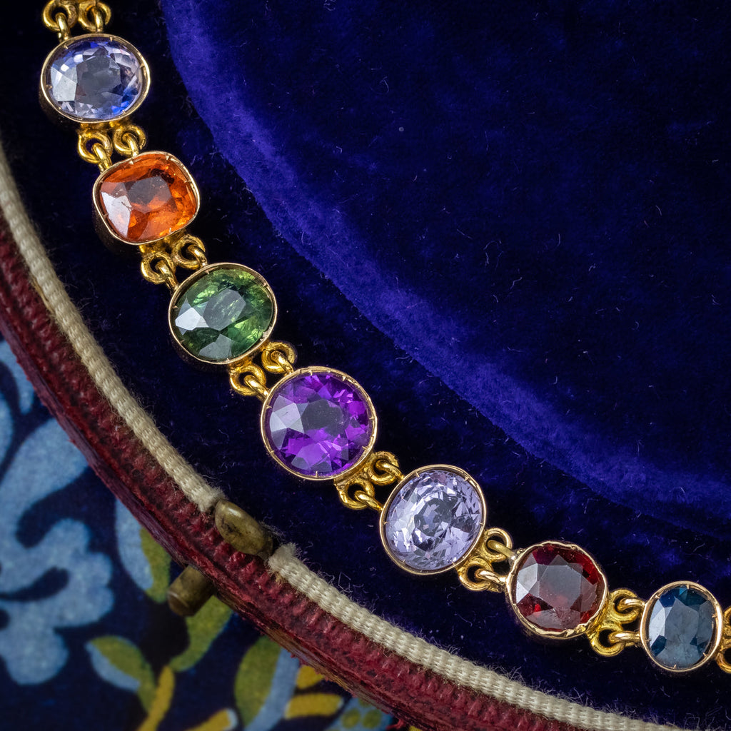 Antique Victorian Gemstone Harlequin Bracelet 15ct Gold
