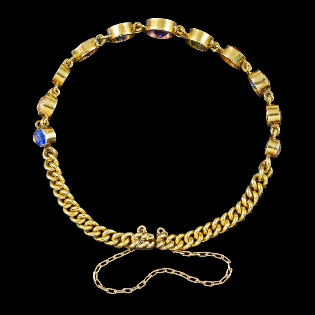 Antique Victorian Gemstone Harlequin Bracelet 15ct Gold