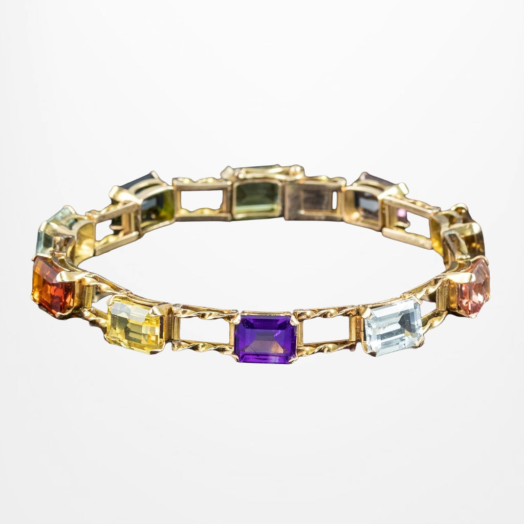 Antique Victorian Gemstone Harlequin Bracelet 18ct Gold