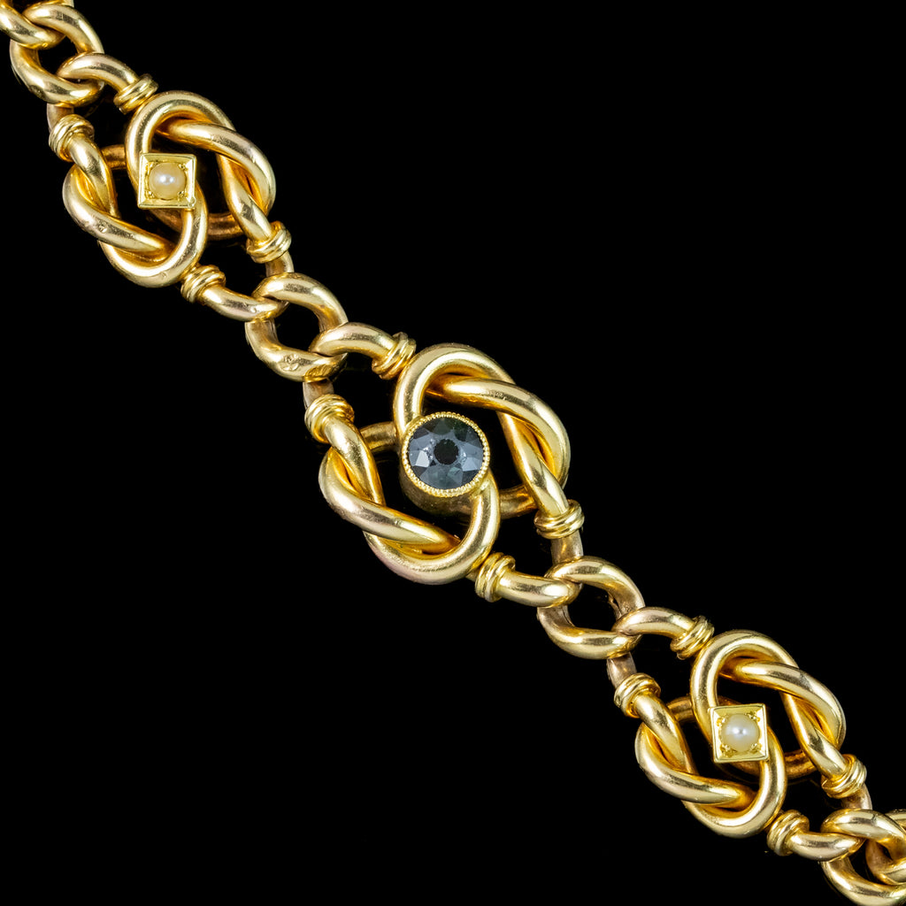 Antique Victorian Green Tourmaline Pearl Curb Bracelet 15ct Gold 
