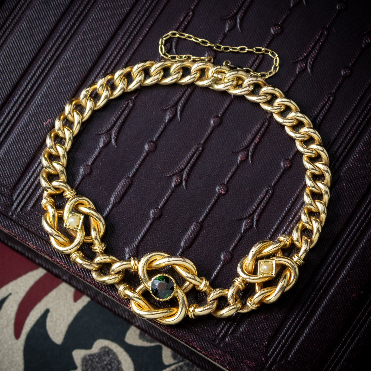 Antique Victorian Green Tourmaline Pearl Curb Bracelet 15ct Gold Secondary image