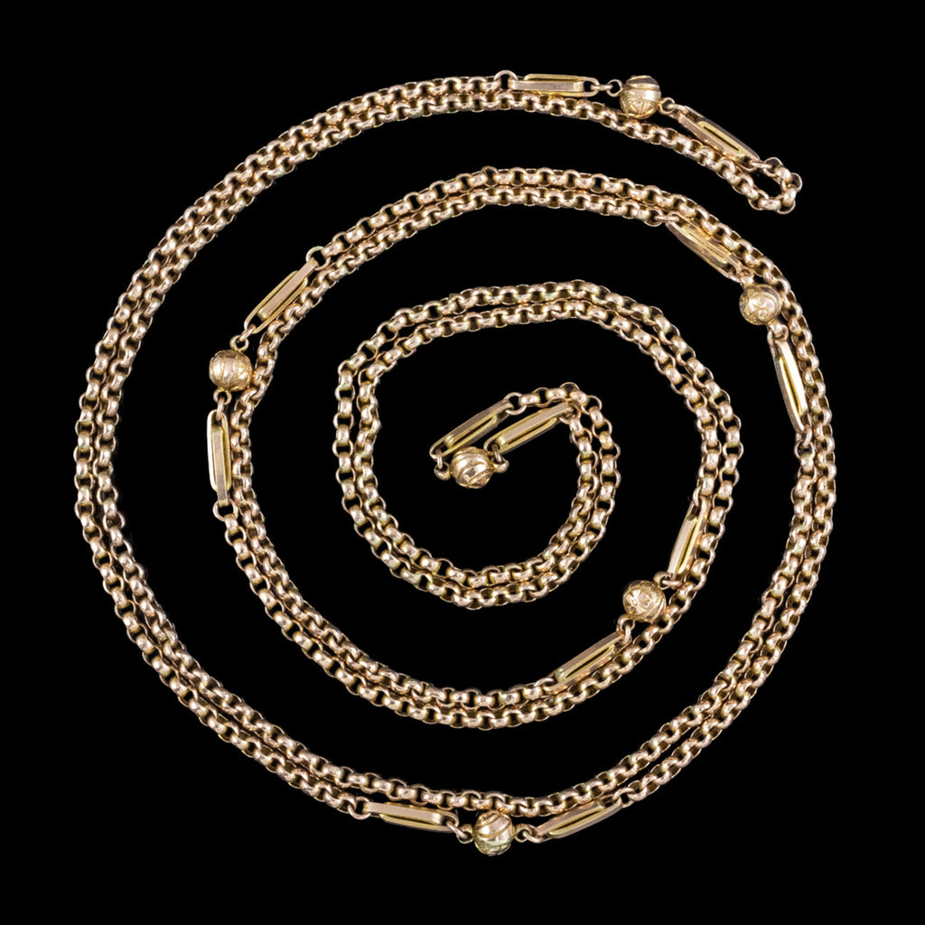 Antique Victorian Guard Chain 9ct Rose Gold 59 Inch
