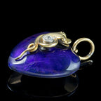 Antique Victorian Guilloche Enamel Heart Pendant Diamond Snake And Locket 