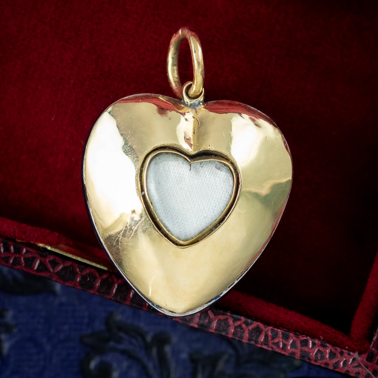 Antique Victorian Guilloche Enamel Heart Pendant Diamond Snake And Locket 